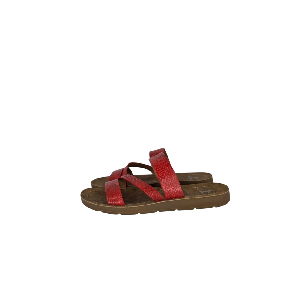 Corkys Lydia Sandals Womens 11 Red Faux Snakeskin Slide Flat‎ Summer Chic Boho